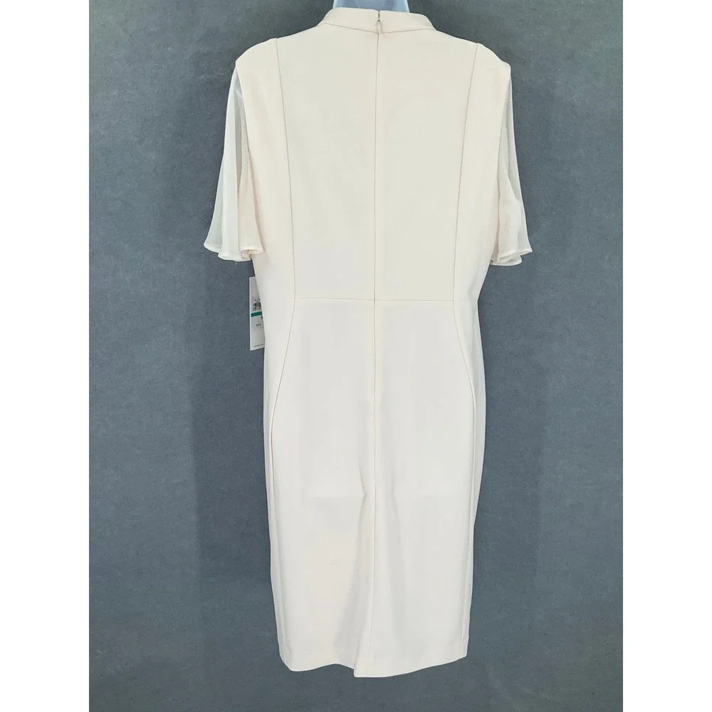 Calvin Klein Dress Women's Sz 16 Sheer Sleeve Mock Neck Bow‎ Blush Pink Formal - Picture 3 of 15